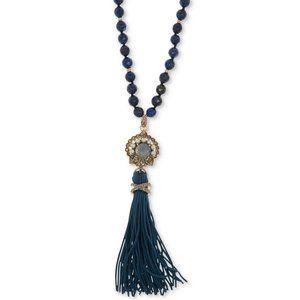 marchesa faux pearl crystal tassel long necklace